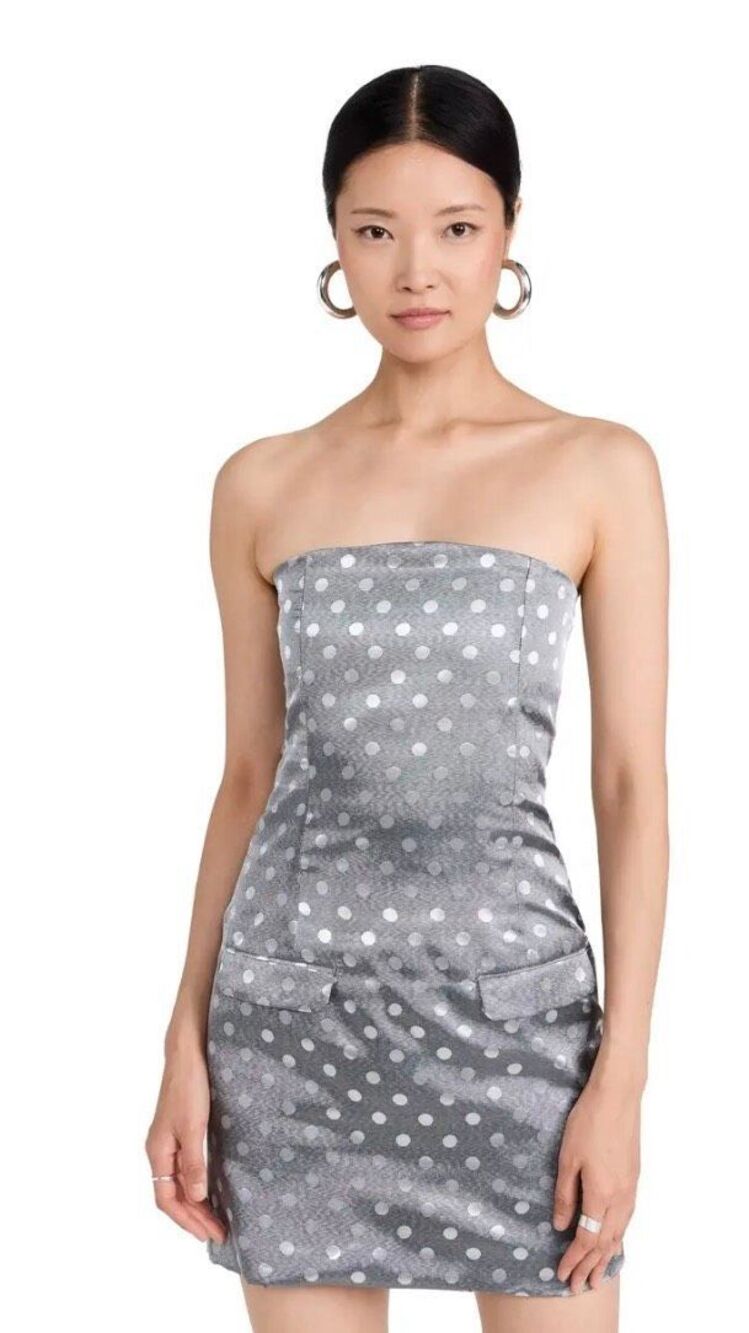 Dur DOUX Dot Strapless Mini Dress in Black & White NWT Size Large